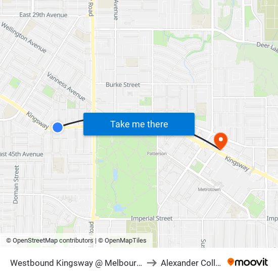 Westbound Kingsway @ Melbourne St to Alexander College map