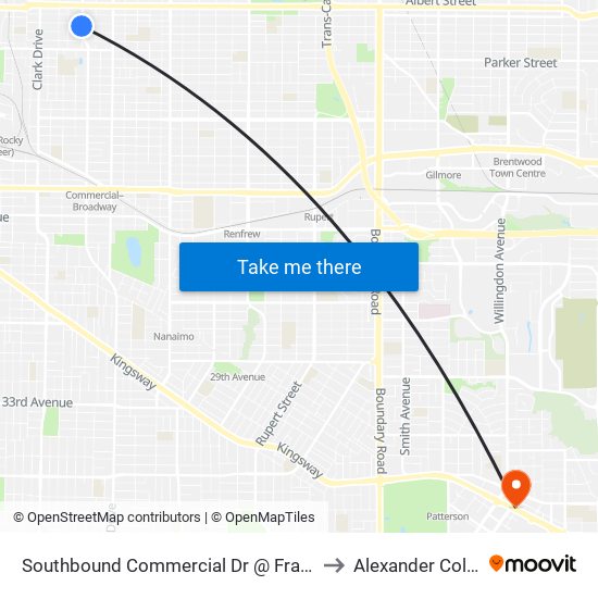 Southbound Commercial Dr @ Frances St to Alexander College map