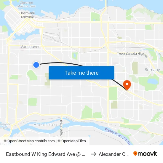 Eastbound W King Edward Ave @ Manitoba St to Alexander College map