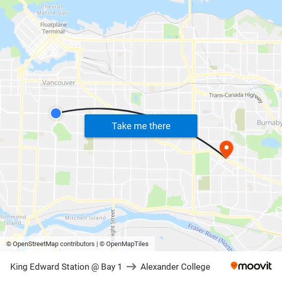 King Edward Station @ Bay 1 to Alexander College map