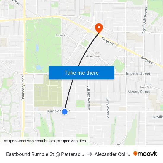 Eastbound Rumble St @ Patterson Ave to Alexander College map