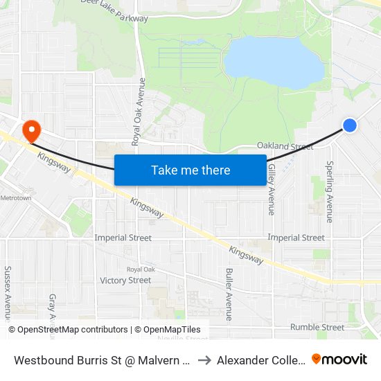 Westbound Burris St @ Malvern Ave to Alexander College map