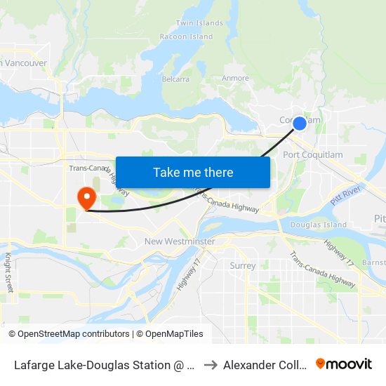Lafarge Lake-Douglas Station @ Bay 3 to Alexander College map