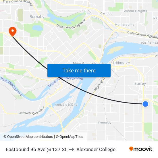 Eastbound 96 Ave @ 137 St to Alexander College map