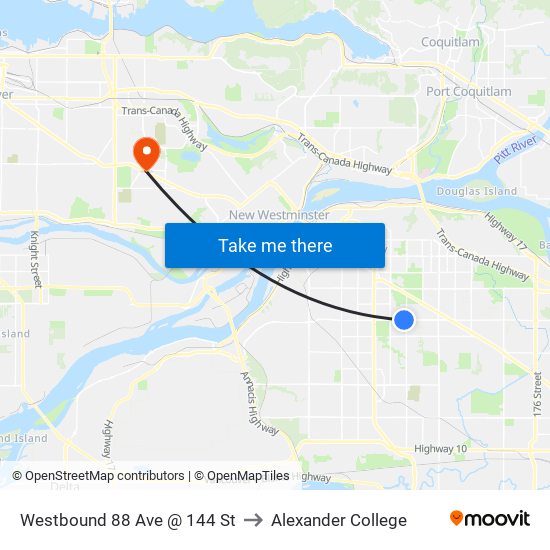 Westbound 88 Ave @ 144 St to Alexander College map