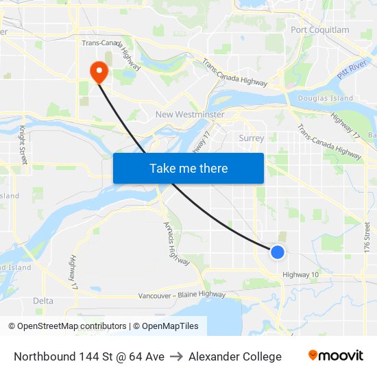 Northbound 144 St @ 64 Ave to Alexander College map