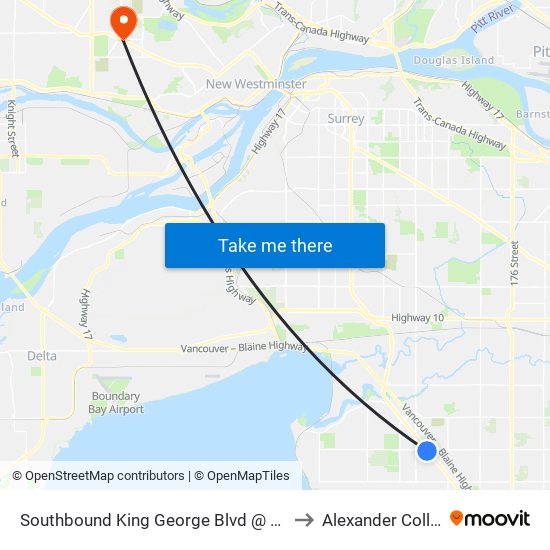 Southbound King George Blvd @ 24 Ave to Alexander College map