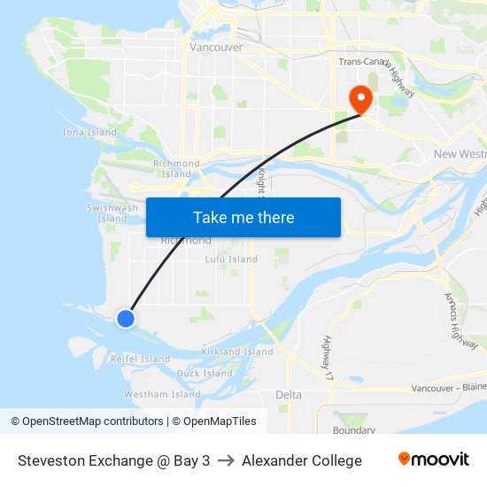 Steveston Exchange @ Bay 3 to Alexander College map