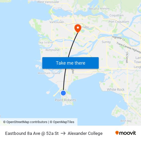 Eastbound 8a Ave @ 52a St to Alexander College map
