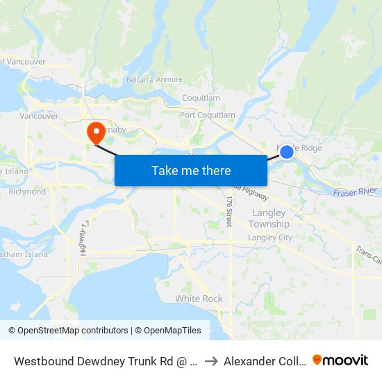 Westbound Dewdney Trunk Rd @ 216 St to Alexander College map