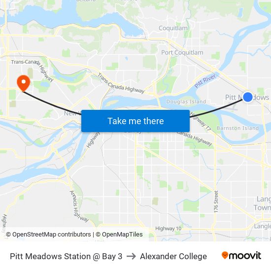 Pitt Meadows Station @ Bay 3 to Alexander College map