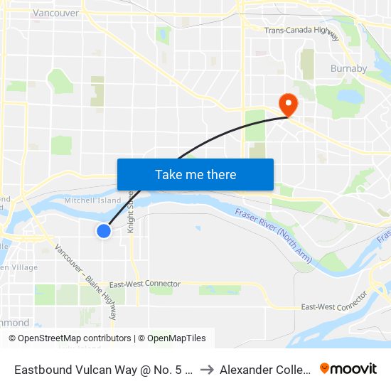 Eastbound Vulcan Way @ No. 5 Rd to Alexander College map