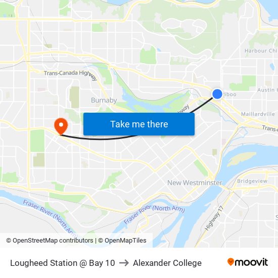 Lougheed Station @ Bay 10 to Alexander College map