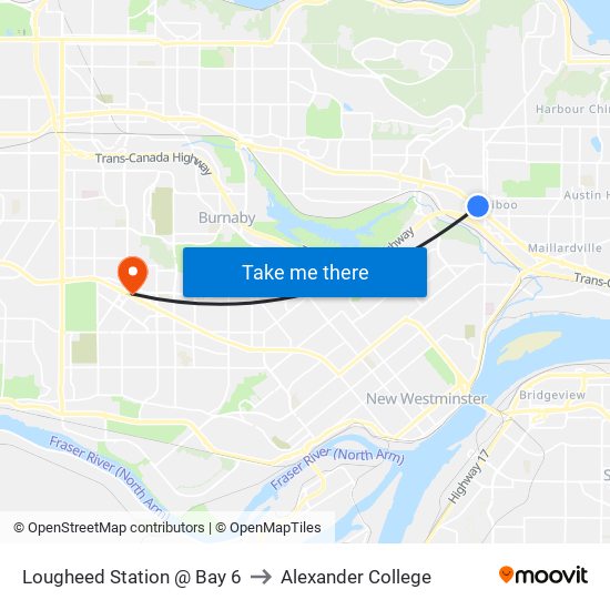 Lougheed Station @ Bay 6 to Alexander College map