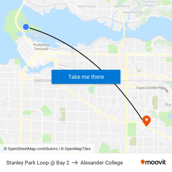 Stanley Park Loop @ Bay 2 to Alexander College map