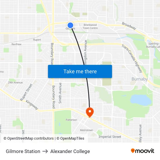 Gilmore Station to Alexander College map