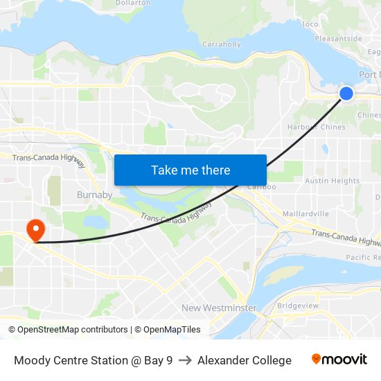 Moody Centre Station @ Bay 9 to Alexander College map