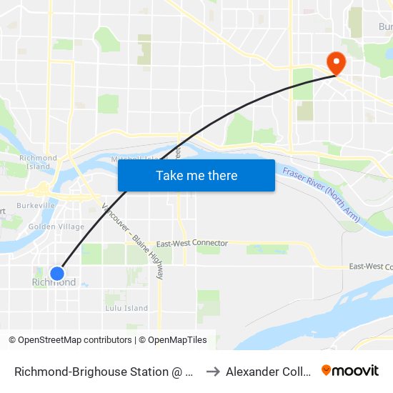 Richmond-Brighouse Station @ Bay 2 to Alexander College map