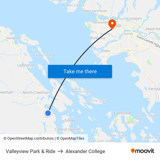 Valleyview Park & Ride to Alexander College map