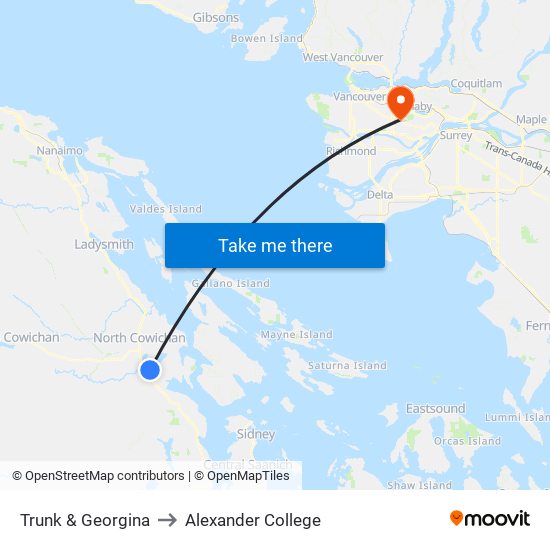 Trunk & Georgina to Alexander College map
