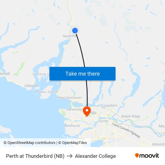 Perth at Thunderbird (NB) to Alexander College map