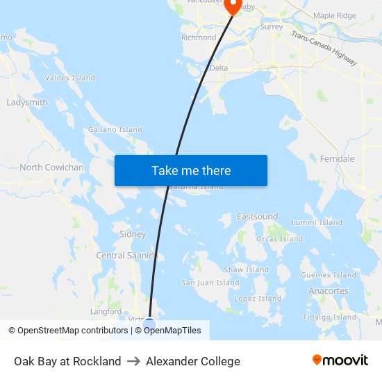 Oak Bay at Rockland to Alexander College map
