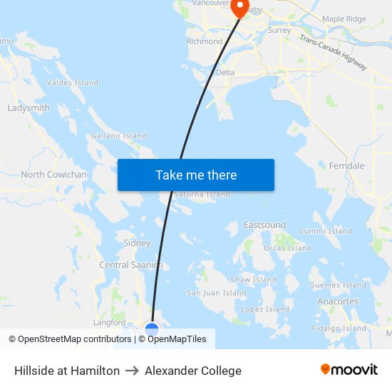 Hillside at Hamilton to Alexander College map