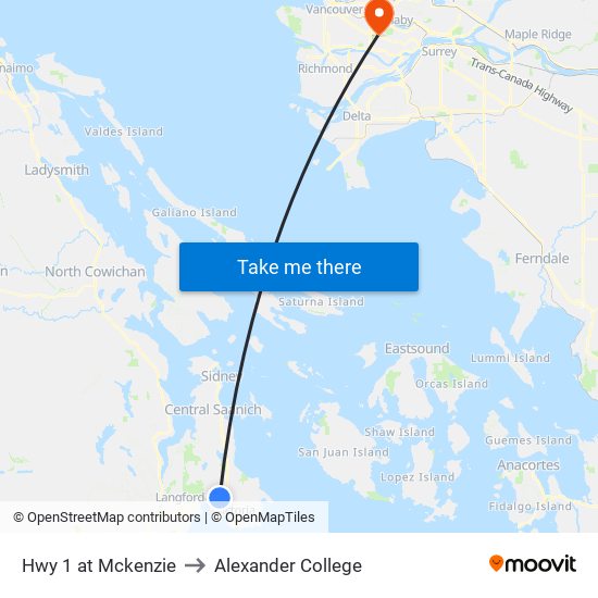 Hwy 1 at Mckenzie to Alexander College map