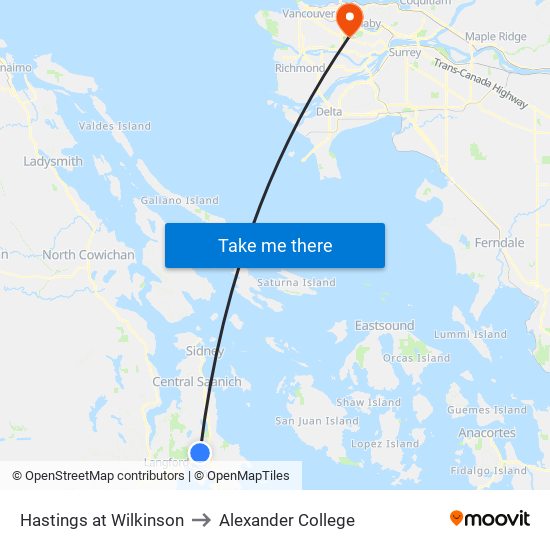 Hastings at Wilkinson to Alexander College map