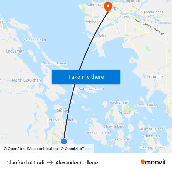 Glanford at Lodi to Alexander College map