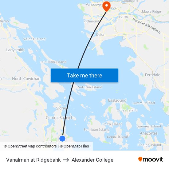 Vanalman at Ridgebank to Alexander College map