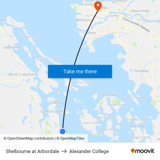 Shelbourne at Arbordale to Alexander College map