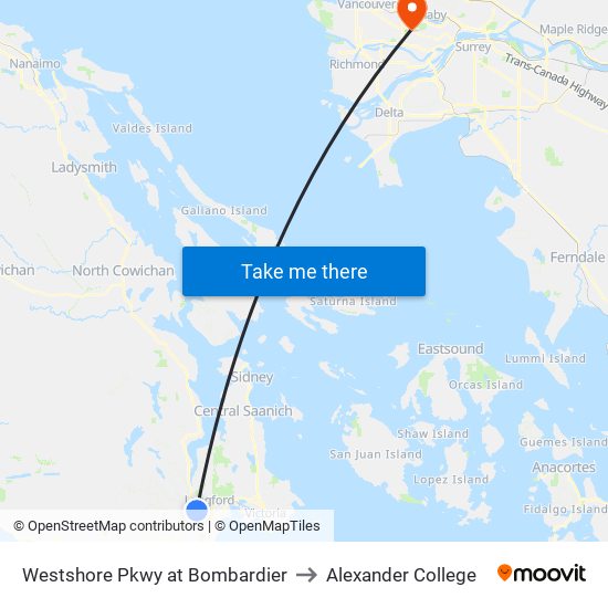 Westshore Pkwy at Bombardier to Alexander College map