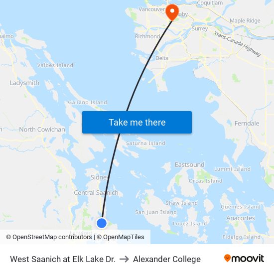 West Saanich at Elk Lake Dr. to Alexander College map