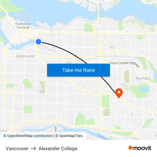 Vancouver to Alexander College map