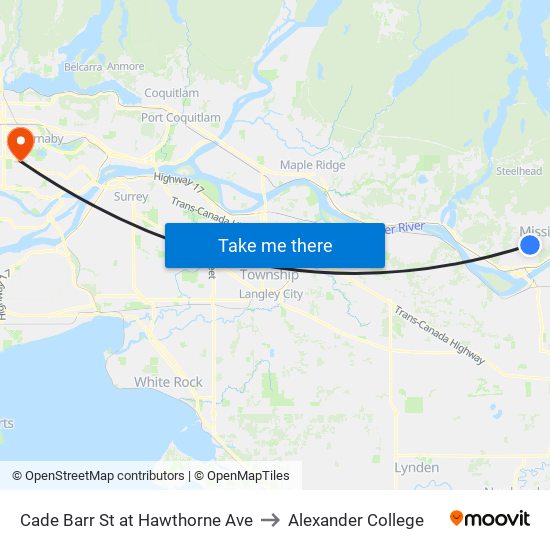 Cade Barr St at Hawthorne Ave to Alexander College map