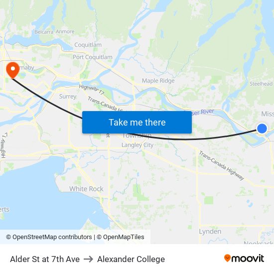 Alder & 7 Av to Alexander College map