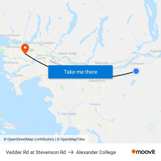 Vedder Rd at Stevenson Rd to Alexander College map