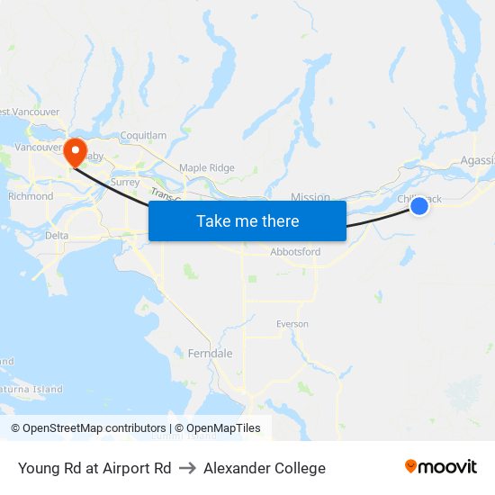 Young Rd at Airport Rd to Alexander College map