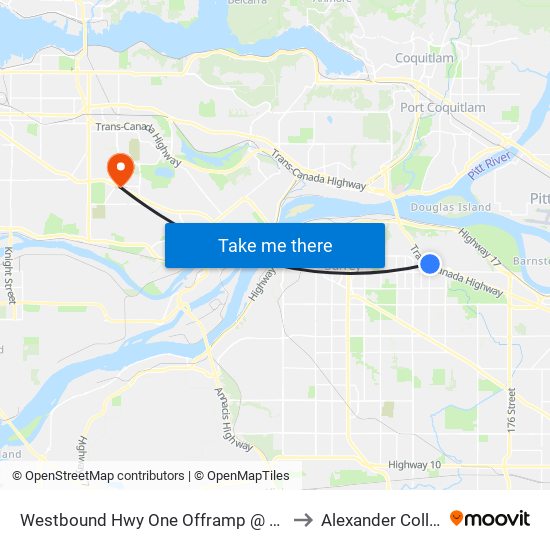 Westbound Hwy One Offramp @ 156 St to Alexander College map