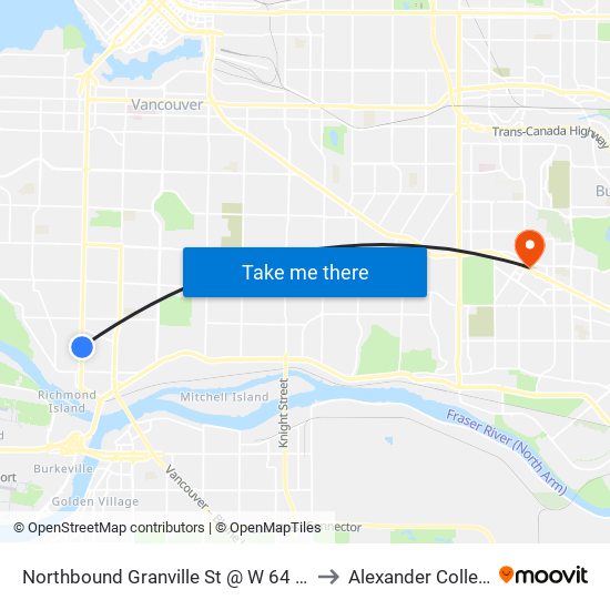 Northbound Granville St @ W 64 Ave to Alexander College map