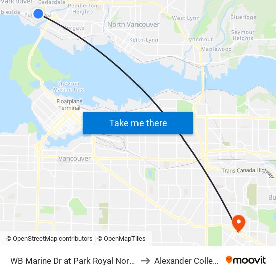 WB Marine Dr at Park Royal North to Alexander College map