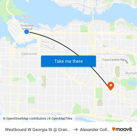 Westbound W Georgia St @ Granville St to Alexander College map