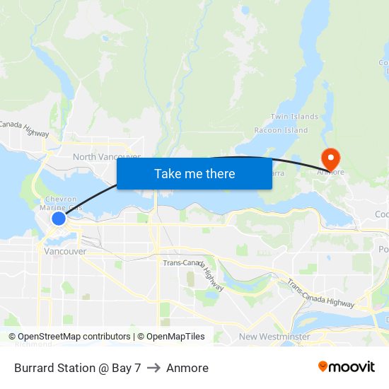 Burrard Station @ Bay 7 to Anmore map