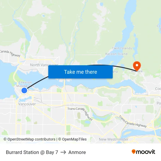 Burrard Station @ Bay 7 to Anmore map