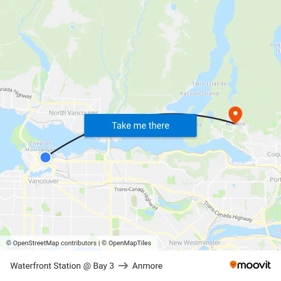 Waterfront Station @ Bay 3 to Anmore map