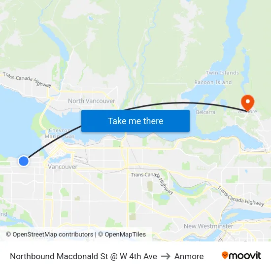 Northbound Macdonald St @ W 4th Ave to Anmore map
