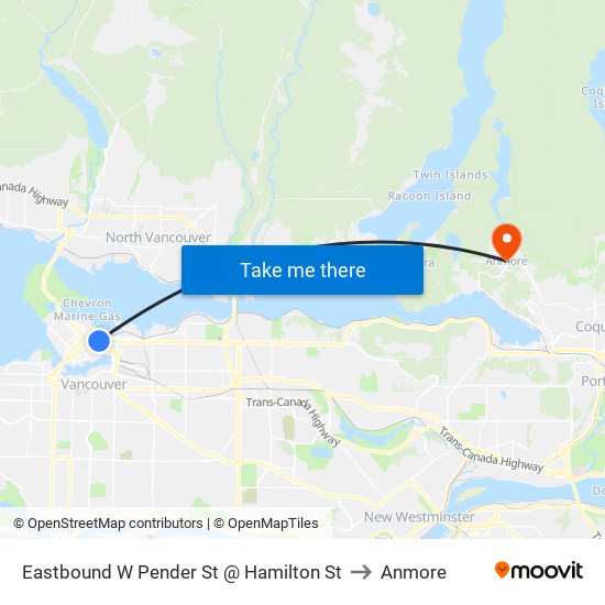 Eastbound W Pender St @ Hamilton St to Anmore map
