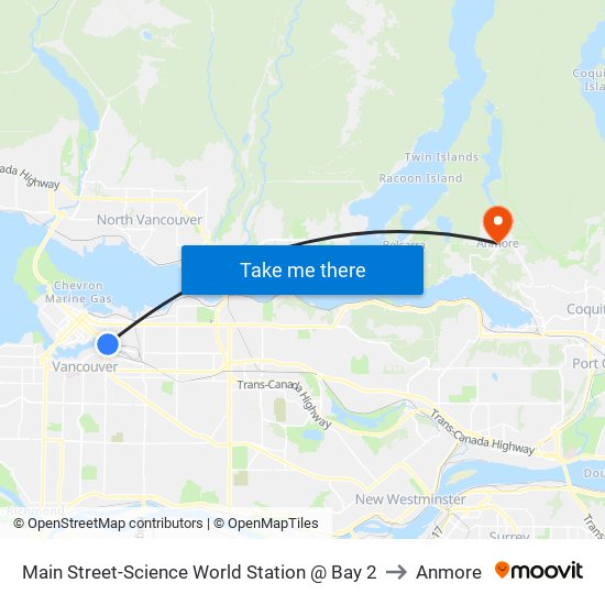 Main Street-Science World Station @ Bay 2 to Anmore map