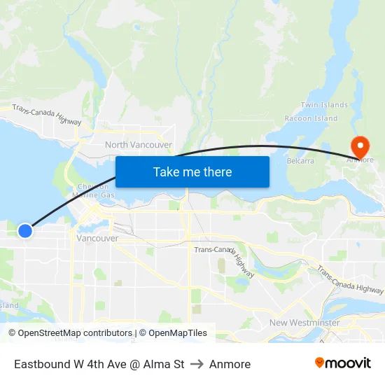 Eastbound W 4th Ave @ Alma St to Anmore map